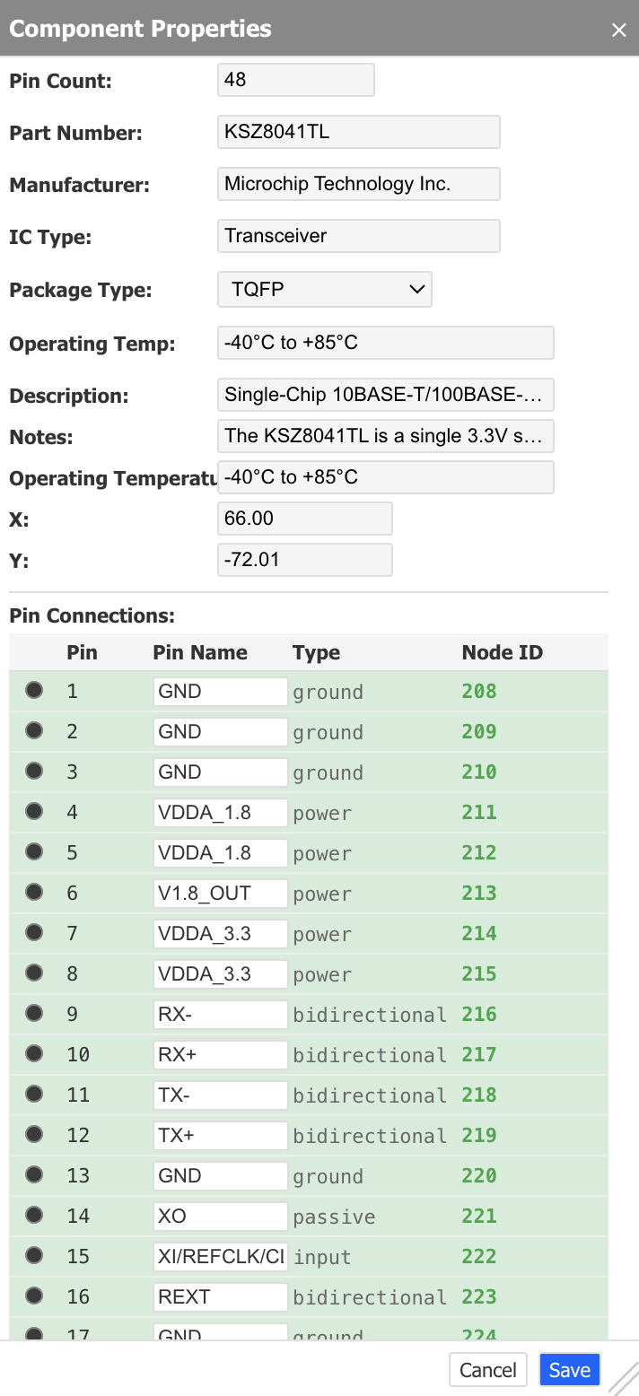 Component Properties Panel